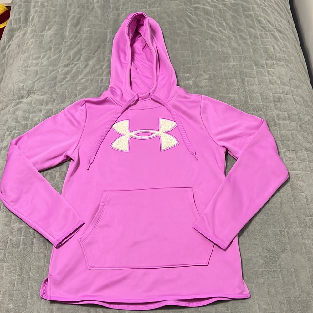 NWOT Under Armour Logo Hoodie, Hooded Sweatshirt, Pink, Polyester, Size S
